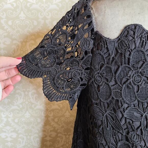 Asos Black Floral Crochet Overlay Dress Size 6 - Picture 6 of 14